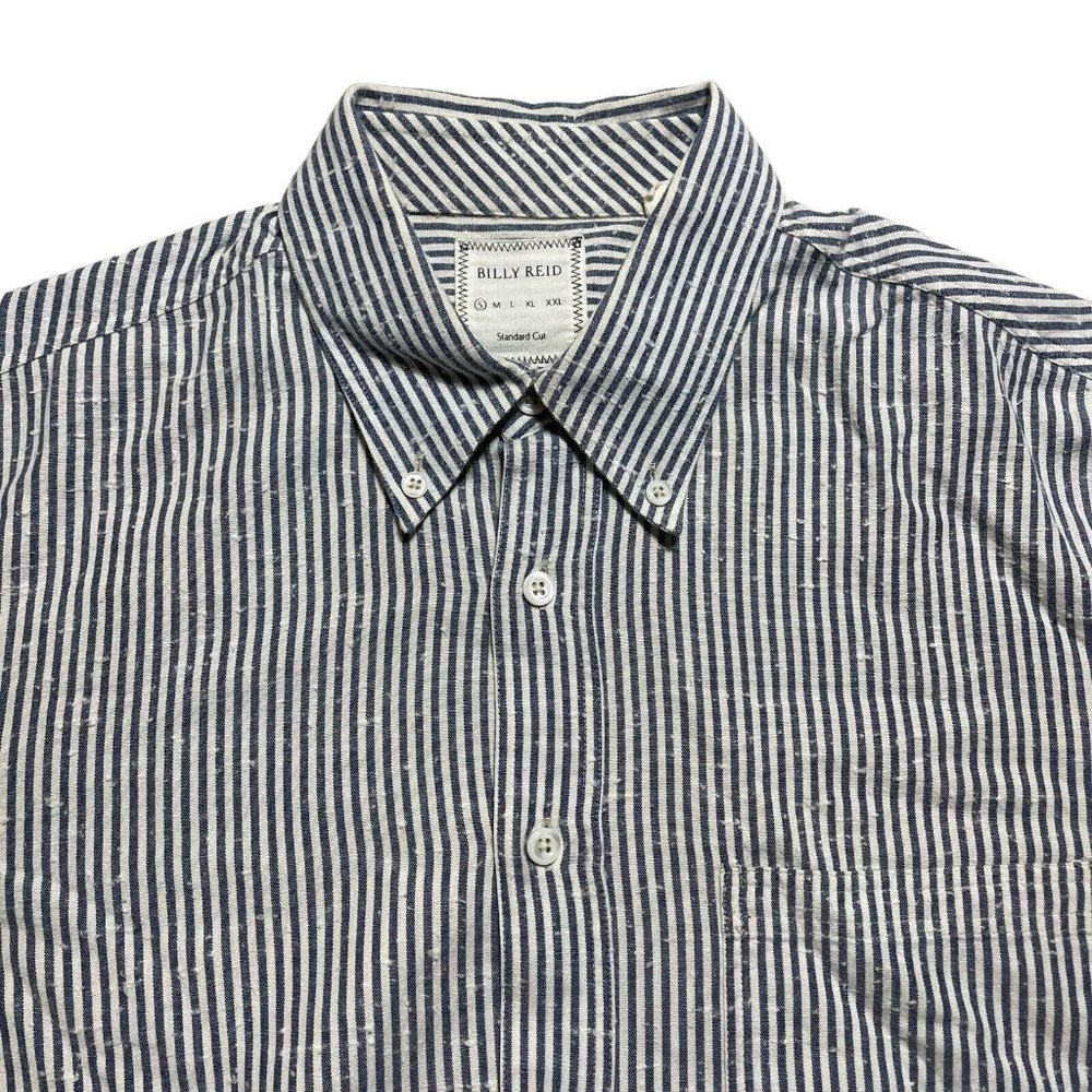 Billy Reid Standard Cut Light Blue White Slub Button Down Shirt Small